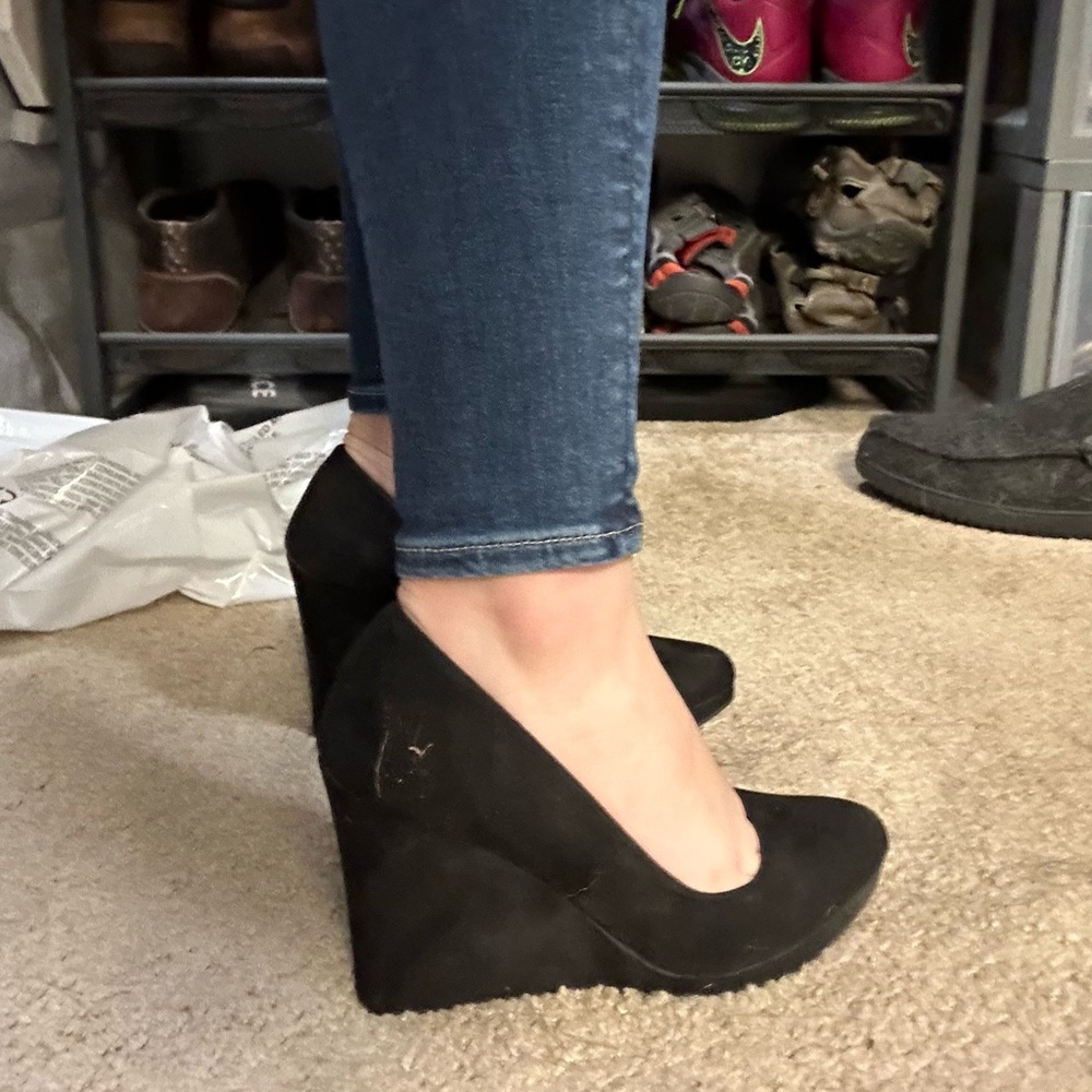 Black 5 inch wedge heels
